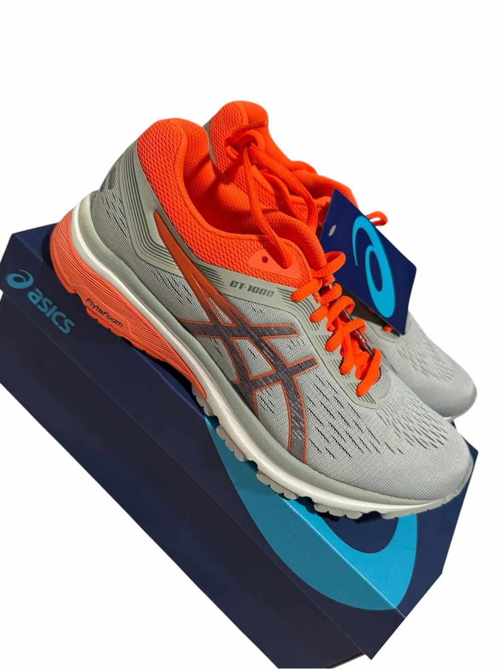 Brand New Asics GT-1000 Sneakers. Light Gray and Bright Orange